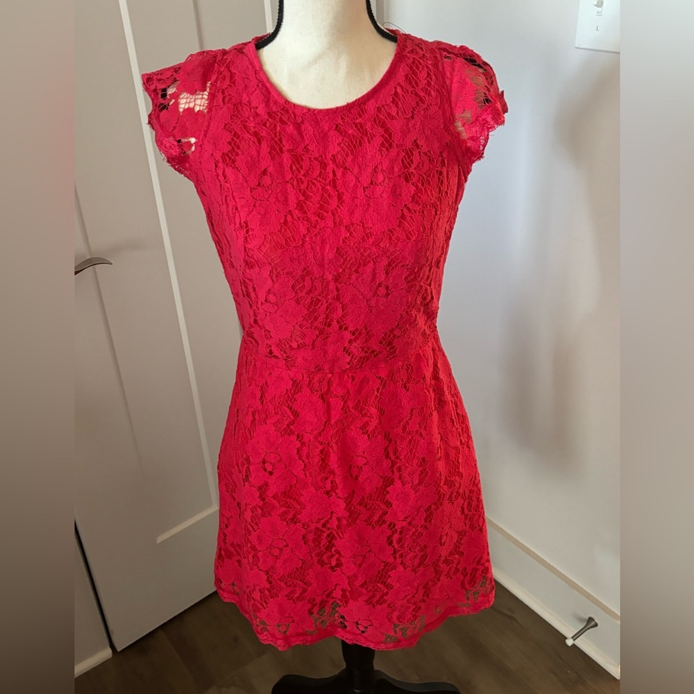 Red lace open back dress.  Size large, but runs small